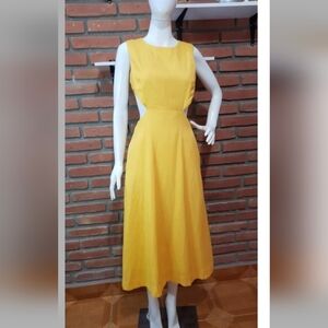Chic Yellow Midi Dress with Cut-Out Sides